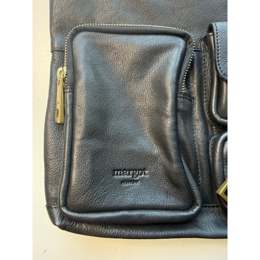 MARGOT RYLEE Black Leather Cross-Body Bag Purse Exterior Pockets Gold Hardware - Picture 2 of 11
